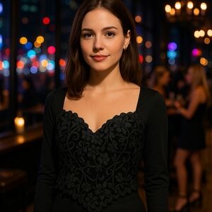 CCO NWT Tadashi Shoji Mesh Long Sleeve Beaded and Velvet Top